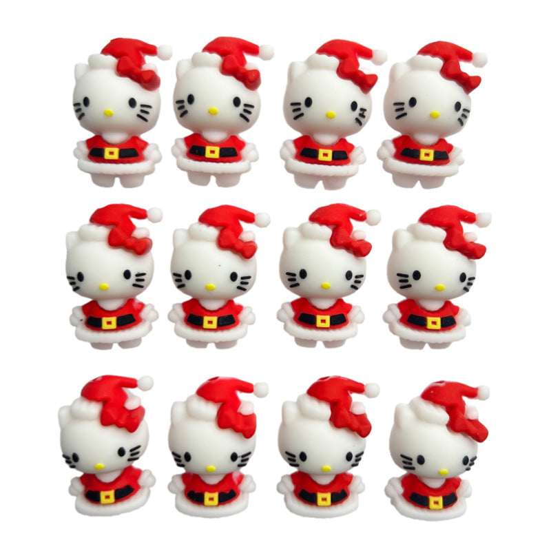 Silicone 3D Focal Beads Christmas Cartoon Animals Grinch Faces with Pink Bows 20Pcs 4