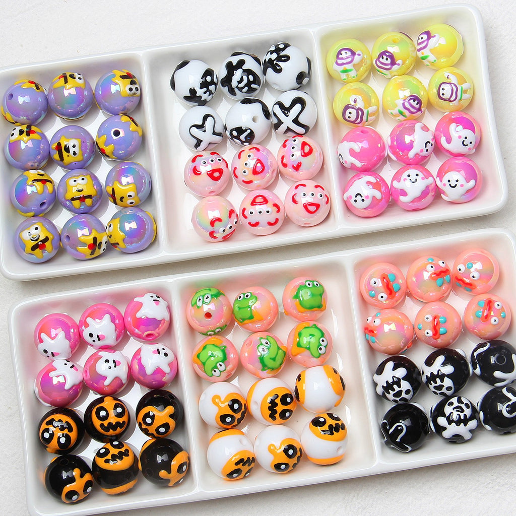 Hand-Painted Halloween Pumpkin Ghost Acrylic Beads 16mm