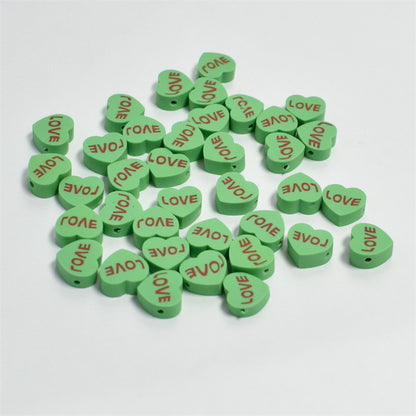 Heart Clay Beads 10mm Pink LOVE Letters Polymer 100pcs 5