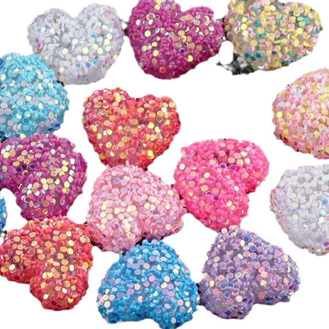 Iridescent Heart Clay Beads 20mm Sequin Wrapped Mixed Colors 20pcs 5