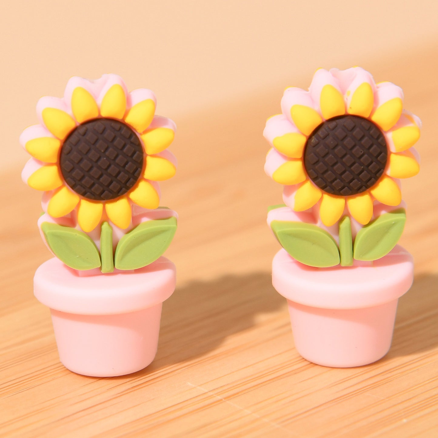 Silicone Focal Beads Sunflower Flowerpot Brown Pot Yellow Flower 20pcs 7