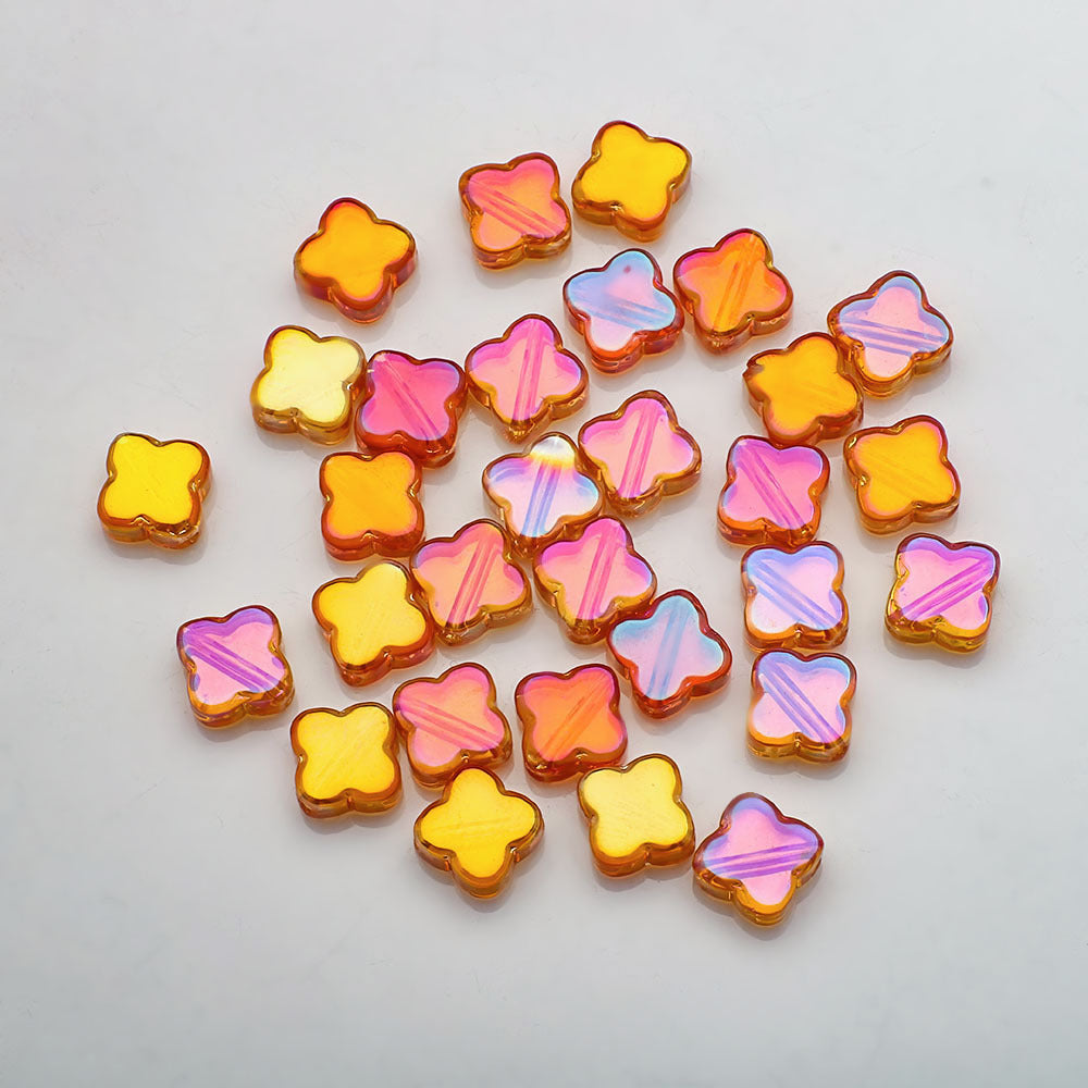 Electroplated Clover Glass Beads 10mm Metallic Colors 30pcs 21