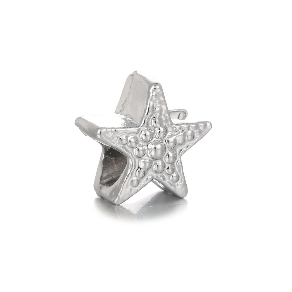 Star Metal Beads 10mm Concave Textured Large Hole Zinc Alloy 10pcs 4