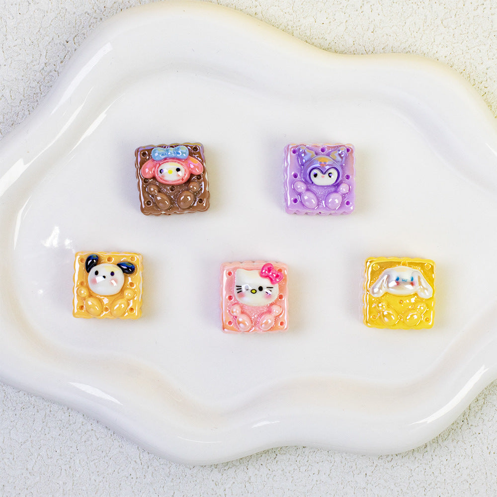 Cartoon Square Resin Beads 20mm Glossy Colorful 10pcs 2