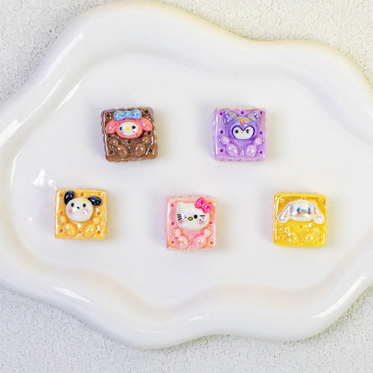 Cartoon Square Resin Beads 20mm Glossy Colorful 10pcs 2