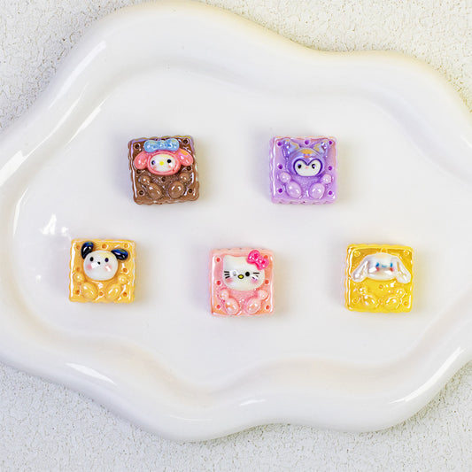 Cartoon Square Resin Beads 20mm Glossy Colorful 10pcs 2