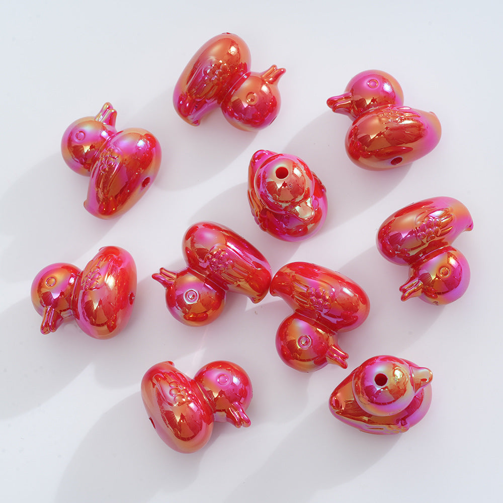 Plating Duck Acrylic Beads 22mm Glossy Iridescent 10pcs 10
