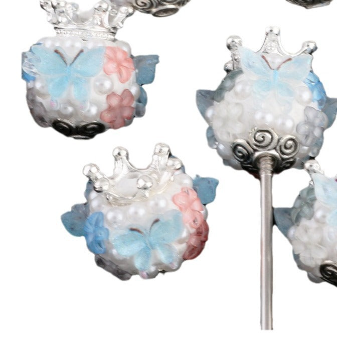 Rhinestone Flower Clay Beads 20mm Crown Butterfly Pastel Colors 5pcs 5