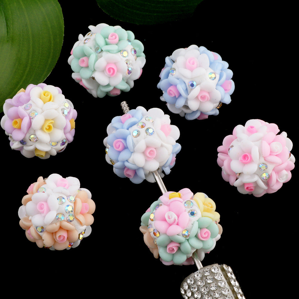 Rhinestone Flower Clay Beads 21mm Pastel Multicolor 10pcs