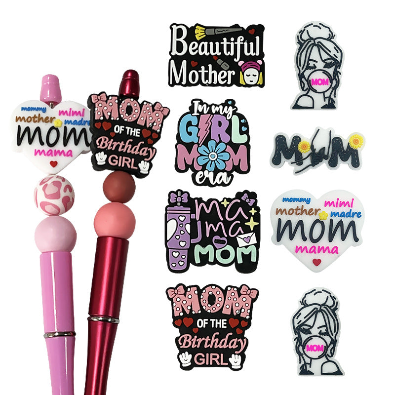 Silicone Focal Beads Mother Theme Playful Scripts Hearts 20pcs 2