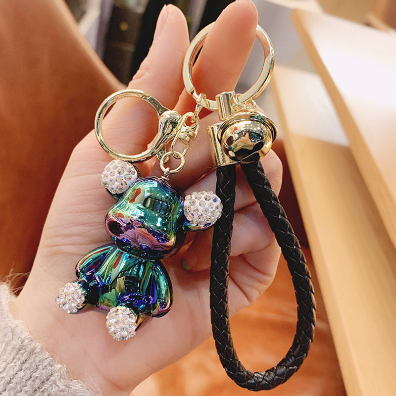 Acrylic Electroplated Bear Keychain with Braided Strap and Crystal Accents 9