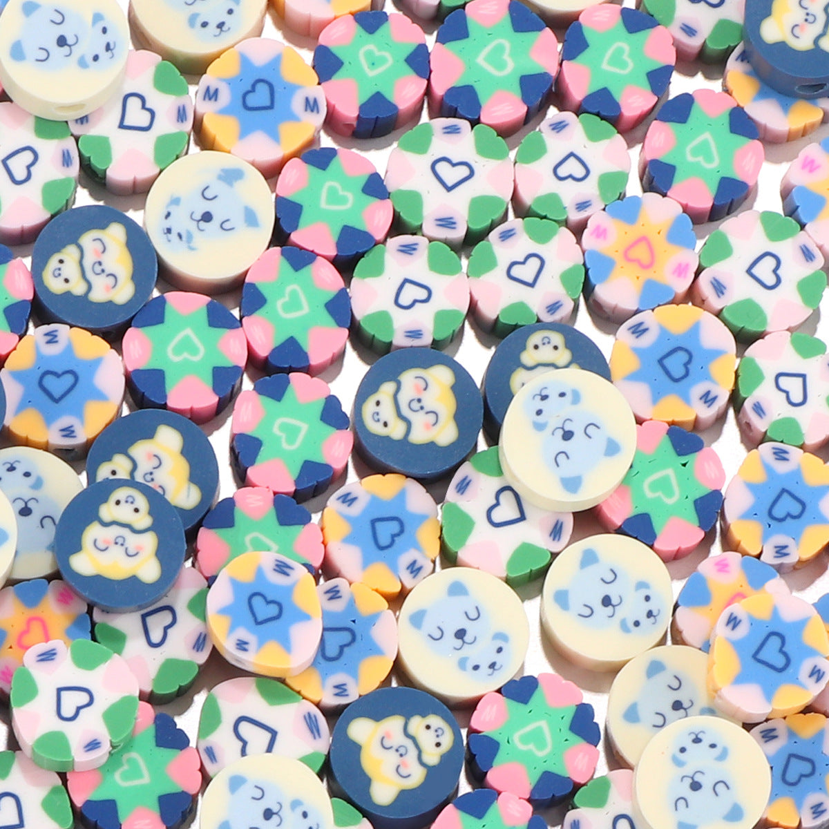 Flat Clay Beads 9mm Mother'S Day Series Pattern Polymer 100pcs 7