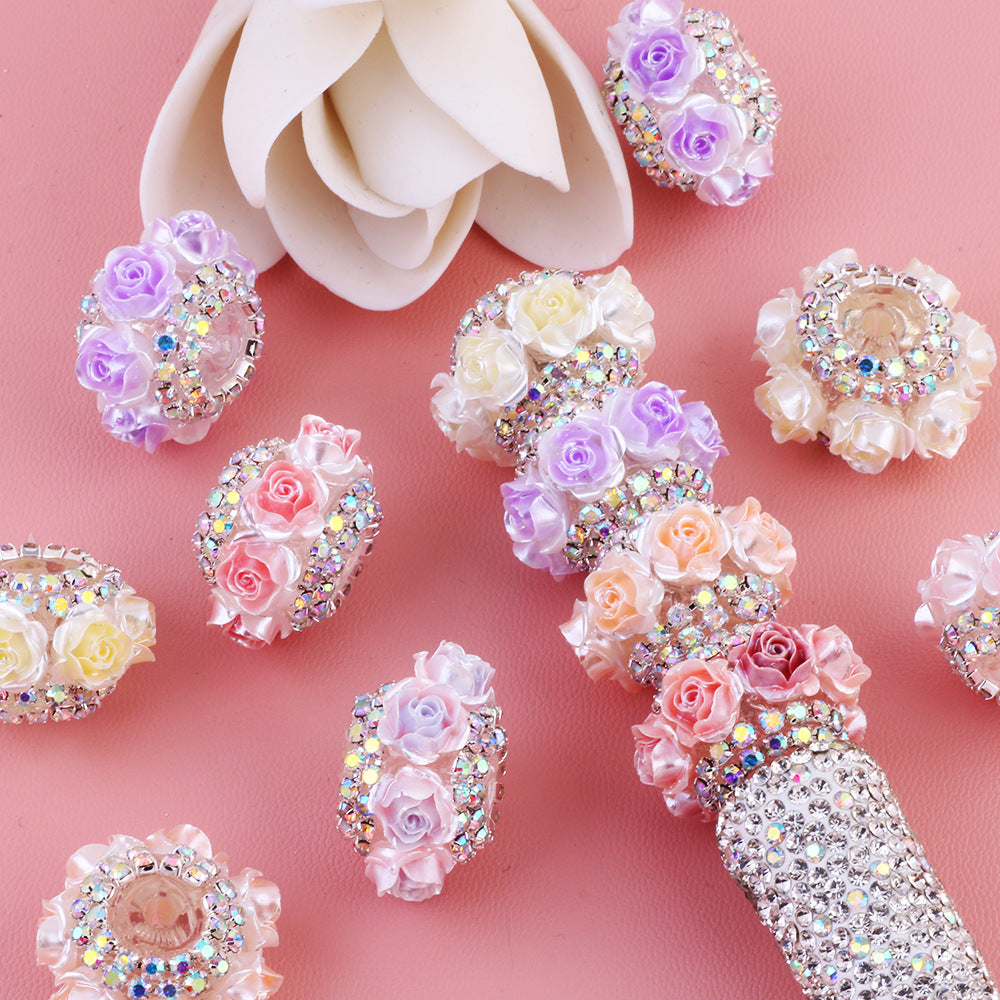 3D Rose Wrapped Rhinestone Beads 22mm Resin Floral Design 10pcs 3