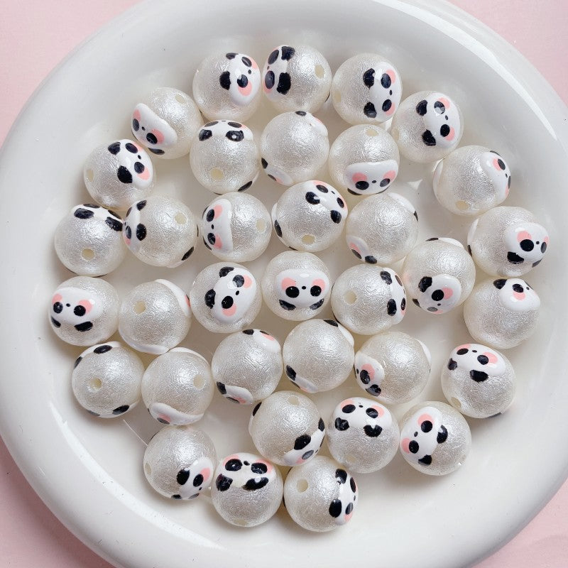 Painted Round Acrylic Beads 16mm Cartoon Hand Painted Imitation Pearl 5pcs 11