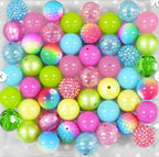 Bubblegum Beads 20mm Rose Red Blue Green Glitter Chunky Mix 50pcs