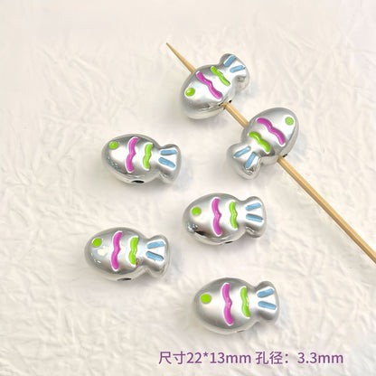 Painted Fish Acrylic Beads 22x13mm Glossy Pastel Neon Wavy Lines 10pcs 11