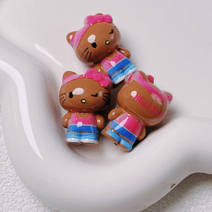 3D Painted Acrylic Beads 26mm Sun Kissed Hello KT Character 5pcs 14