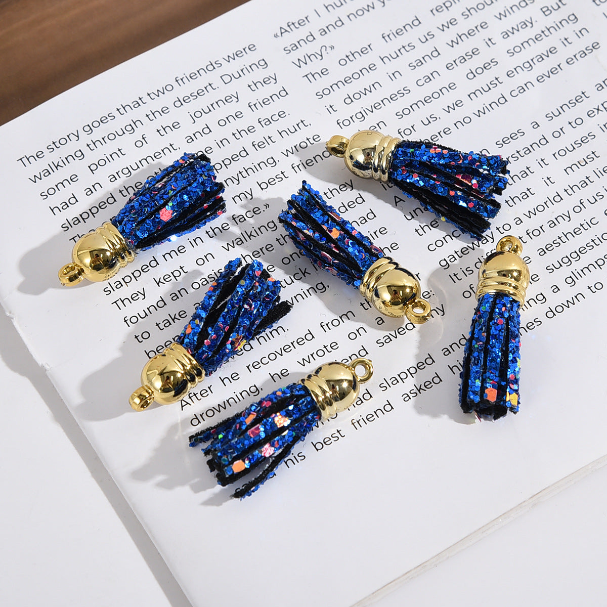 Glitter Mini PU Leather Tassels with Gold Caps 36mm 50pcs 12