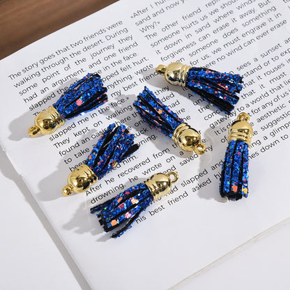 Glitter Mini PU Leather Tassels with Gold Caps 36mm 50pcs 12