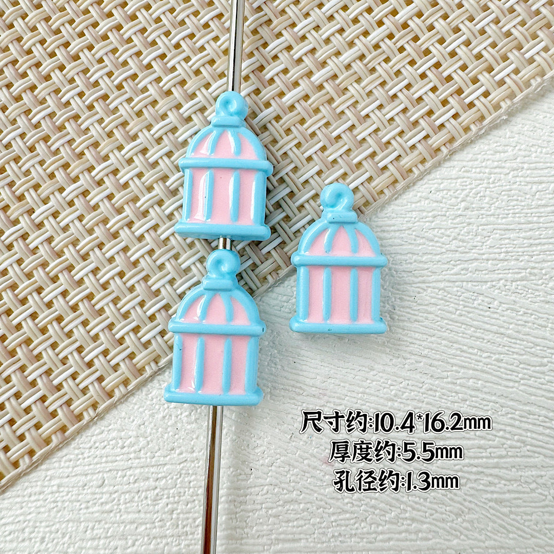 Christmas Tree and Birdcage Metal Beads 13-16mm Baking Painted 10pcs 17