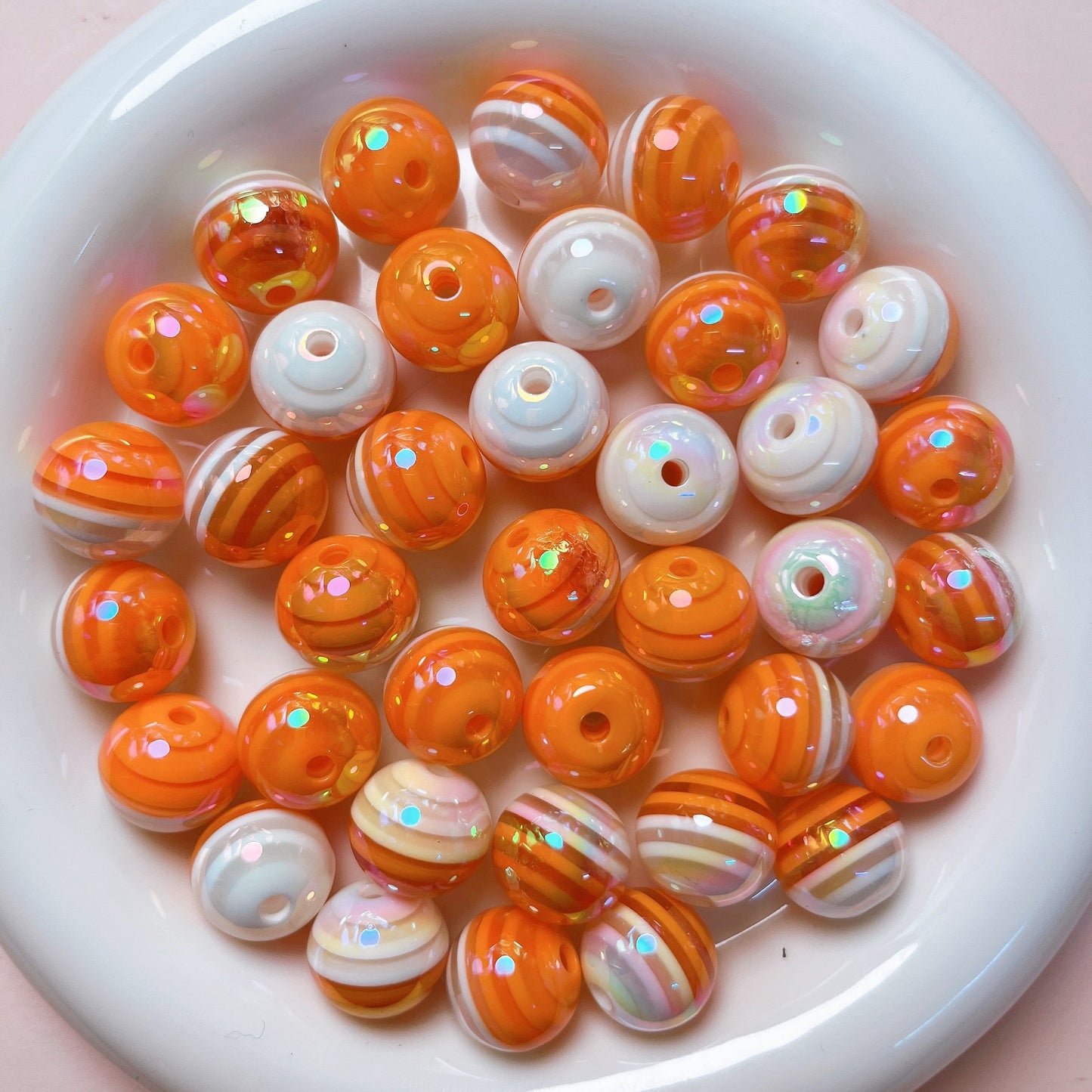 UV Plating Colorful Lollipop Striped Resin Beads 16mm 10pcs 9