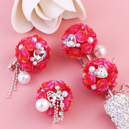 Flower Cluster Round Clay Beads 22mm Tassel Rose Gem 5pcs 9