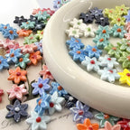Six Petal Flower Ceramic Beads 16mm Glossy Colorful 10pcs 3