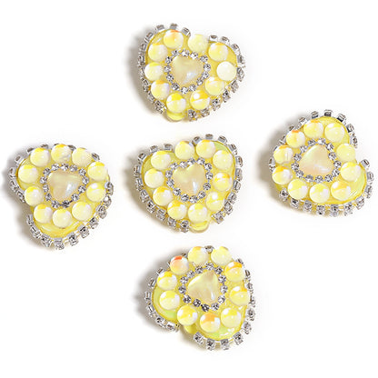Chain Heart Acrylic Beads 21x25mm Rhinestone Colorful 5pcs 9