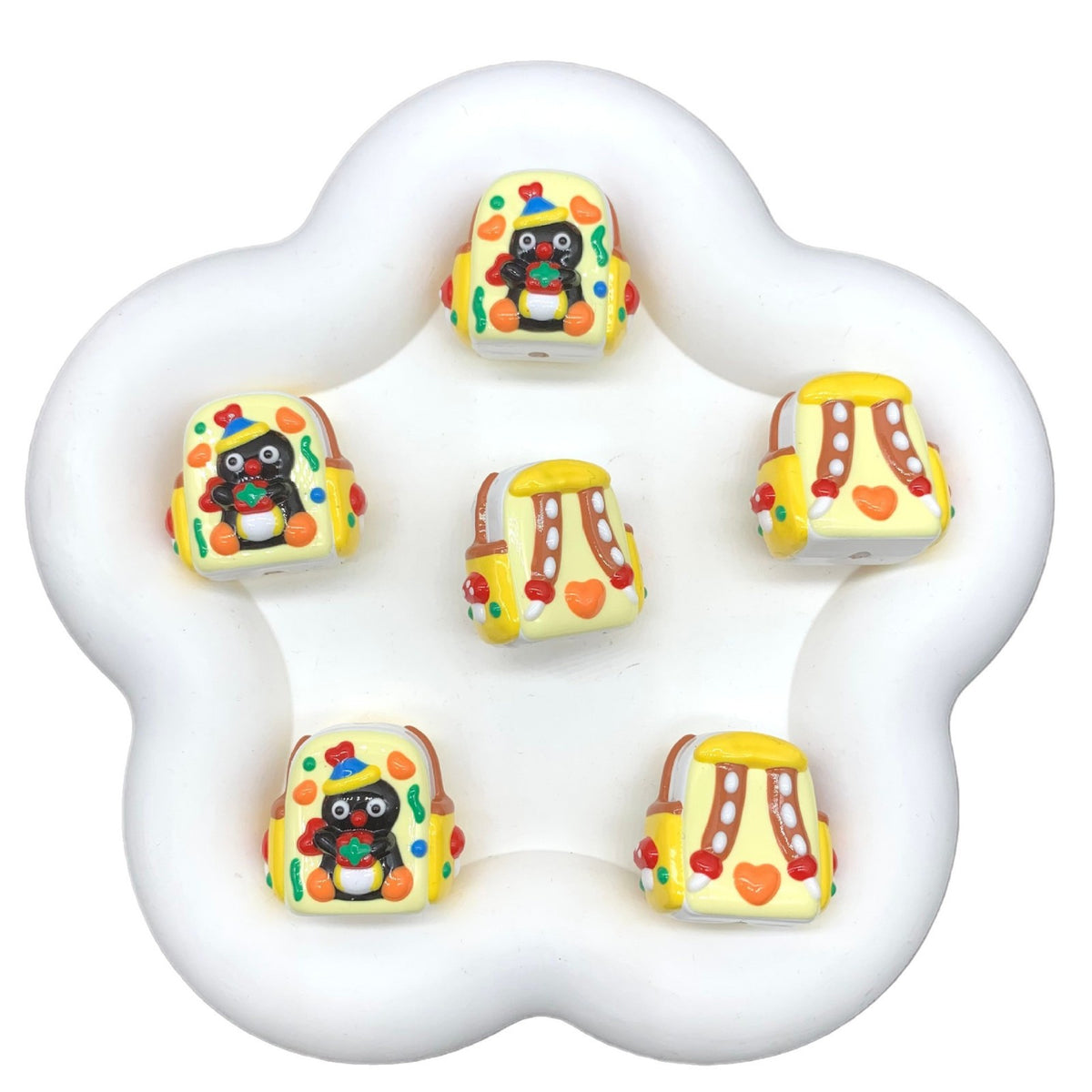 Hand Painted Backpack Acrylic Beads 28x35mm Pingu and Pechabear 4pcs 5