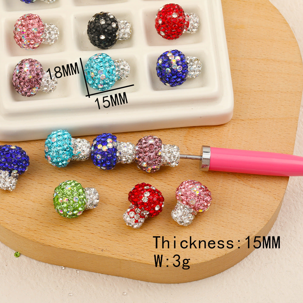 Polymer Clay Mushroom Rhinestone Beads 18mm Multicolor Crystal Caps 50pcs 3