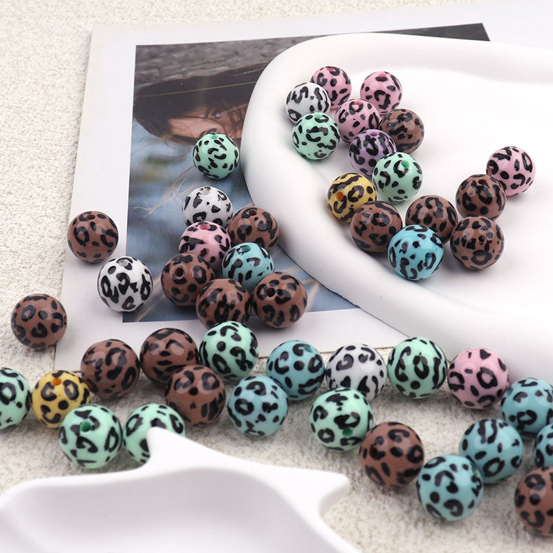 UV Plating Round Acrylic Beads 16mm Candy Colored Leopard Print 20pcs 2