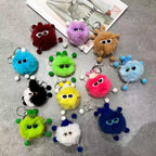 Fluffy Pom Pom Monster Doll Keychain with Sunglasses and Knitted Hat 4