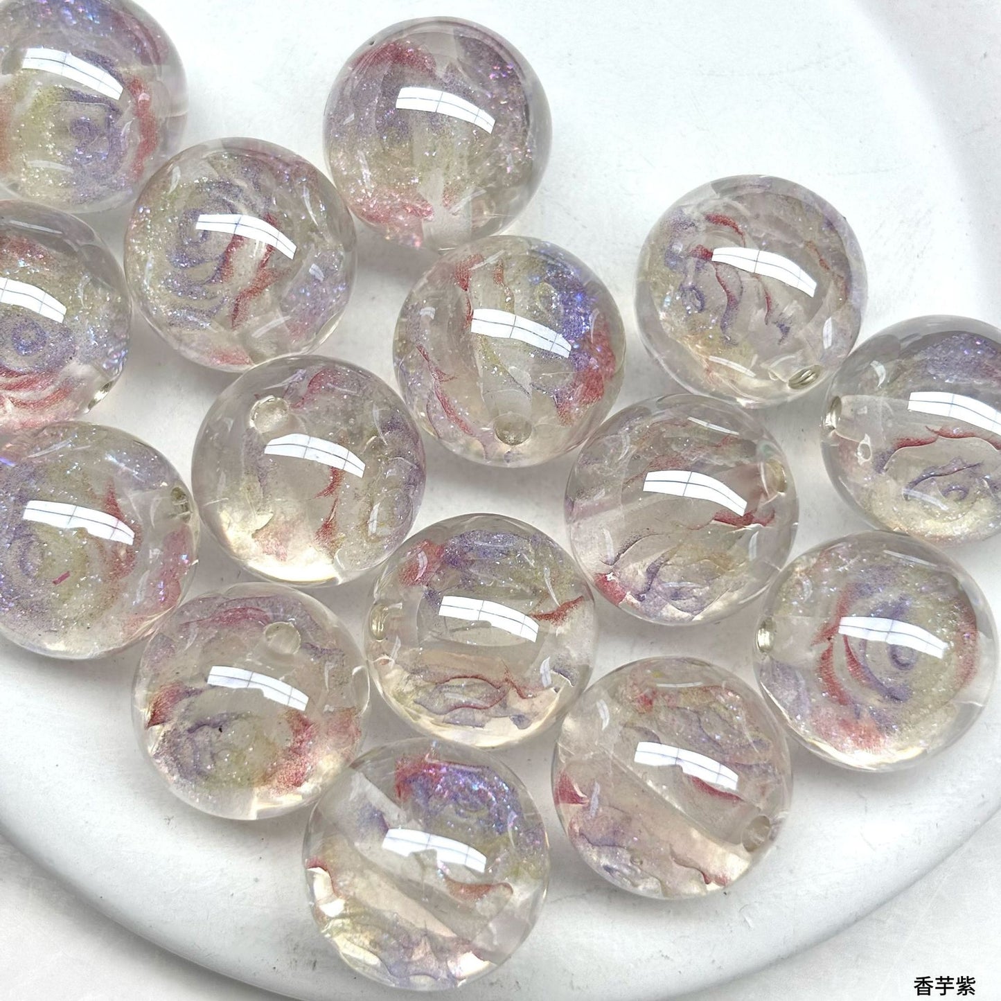 Luminous Rose Resin Beads 16mm Round Multicolor 10pcs 21