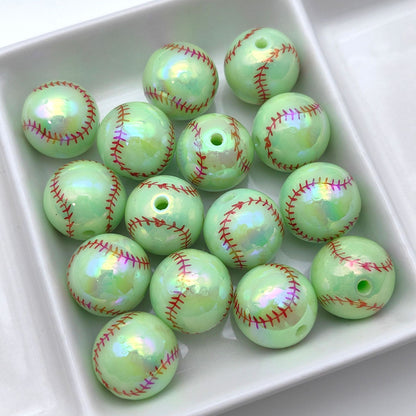 Plating Round Acrylic Beads 16mm UV Tennis Design 100pcs 8