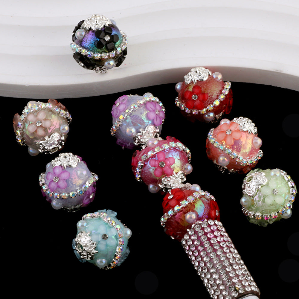 Rhinestone Bubblegum Clay Beads 20mm Floral Chain Wrapped 4pcs