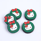 Silicone Focal Beads Christmas KT Cat Face Wreath 10pcs 4