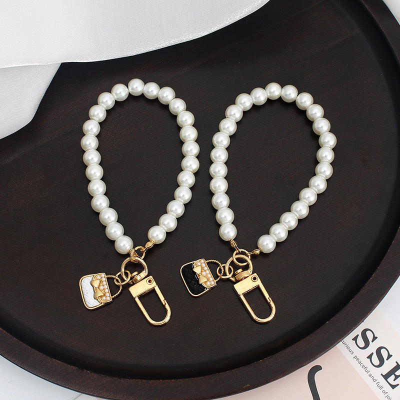 Pearl Beaded Bracelet Keychain with Gold Tone Clasp 3