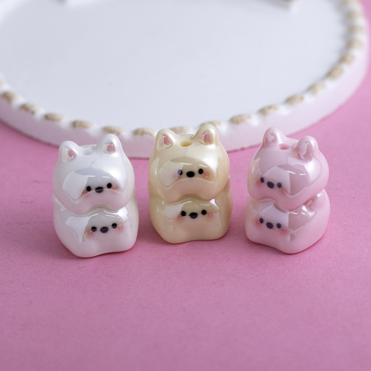 Plating Puppy Stack Resin Beads 24mm Glossy Pastel Colors 10pcs 2