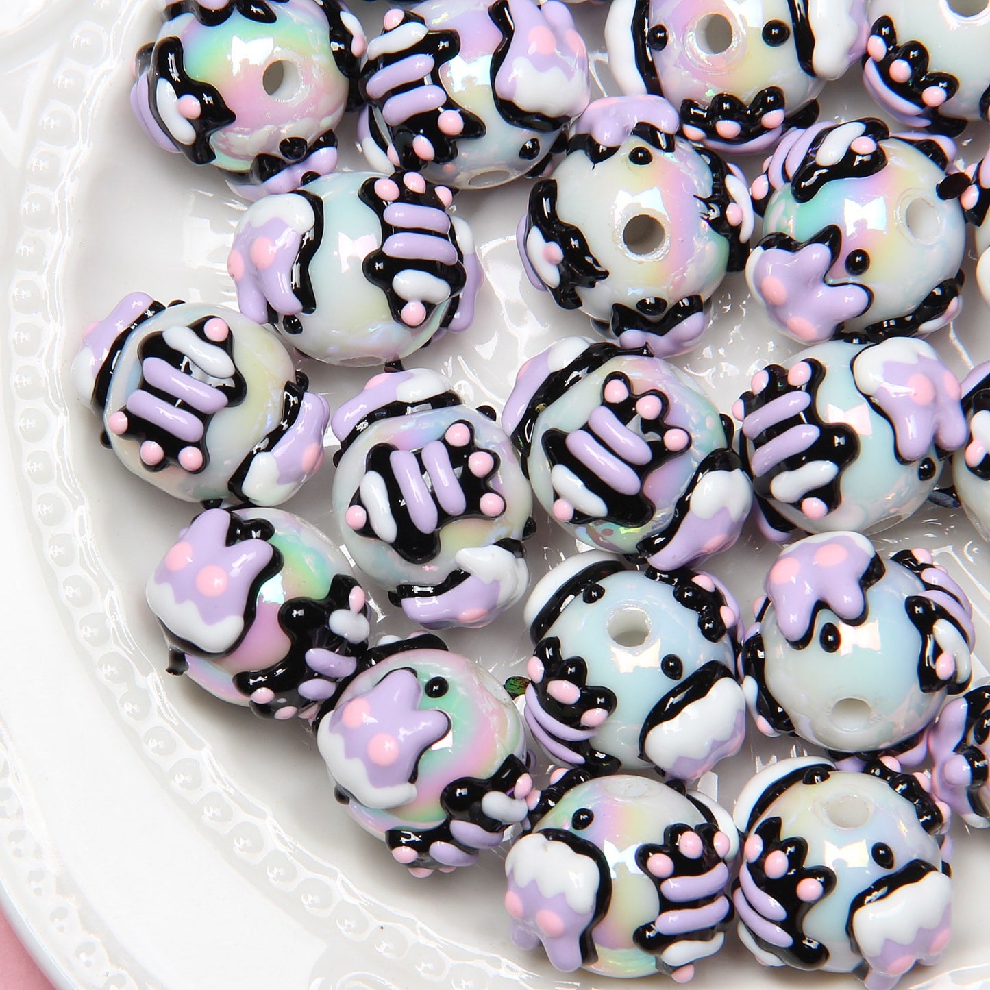 Hand Painted Star Acrylic Beads 16mm Pastel Colors 10pcs 9