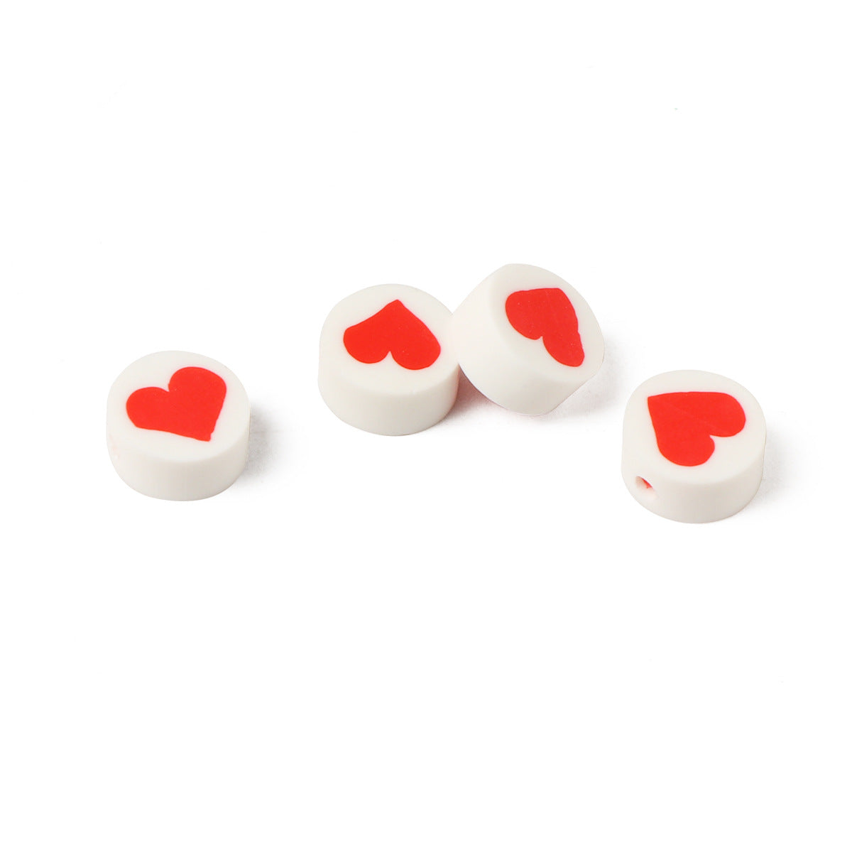 Flat Round Clay Beads 10mm Red Heart Pattern Polymer 100pcs 5