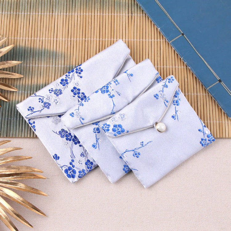 Vintage Chinese Style Brocade Plum Blossom Pattern Snap Closure Pouch 7x8-10x12cm 1pc 11