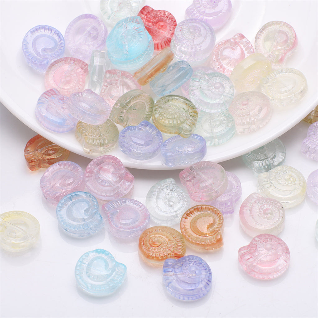 Electroplated Flat Spiral Shell Glass Beads 12mm Iridescent 30pcs 23