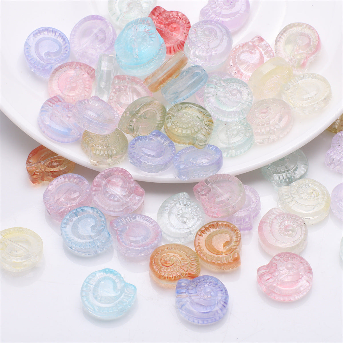 Electroplated Flat Spiral Shell Glass Beads 12mm Iridescent 30pcs 23