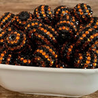 Rhinestone Bubblegum Beads 16-22mm Halloween Orange Black Striped 5pcs