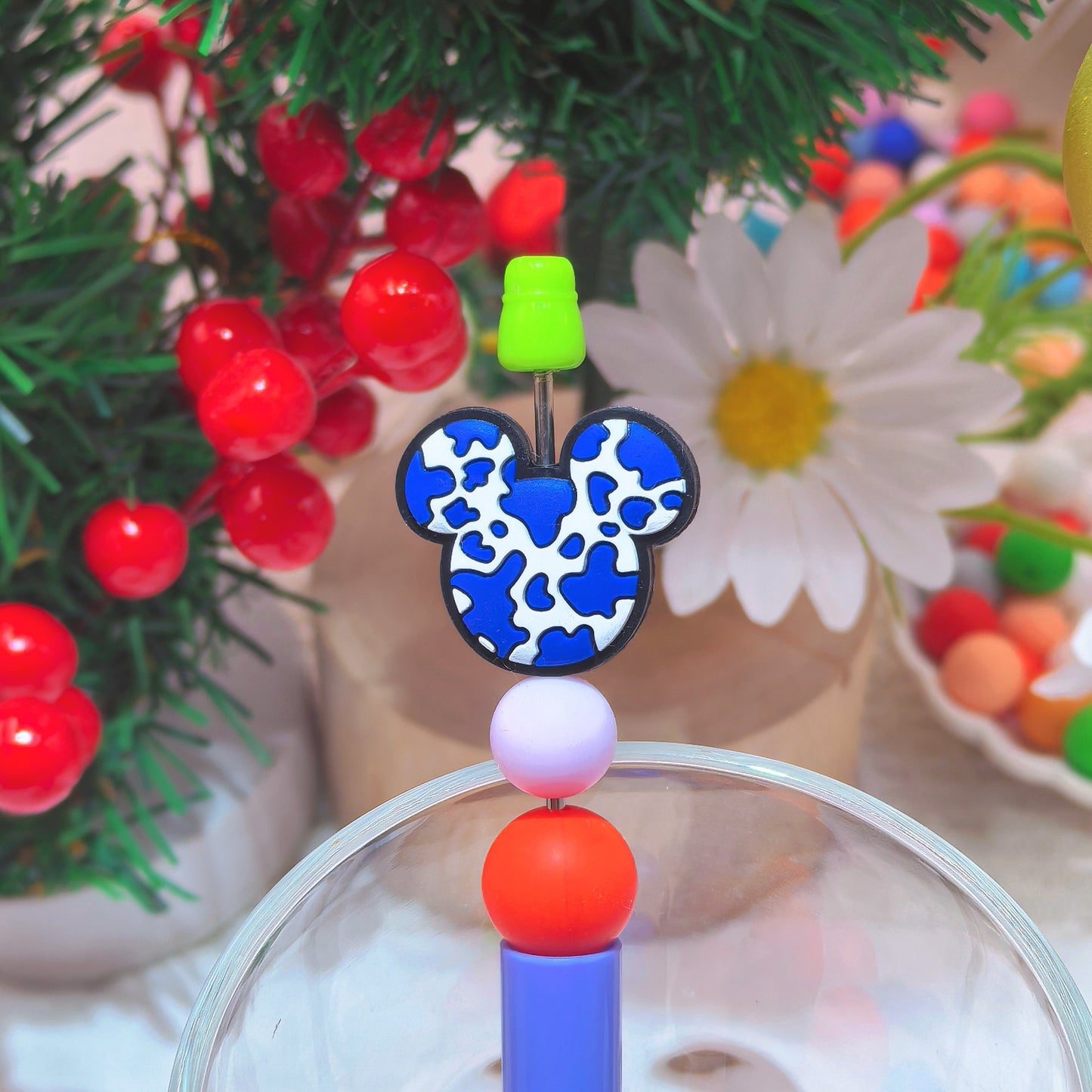 Silicone Focal Beads Mickey Head Multi-Color Spotted Pattern 20pcs 8