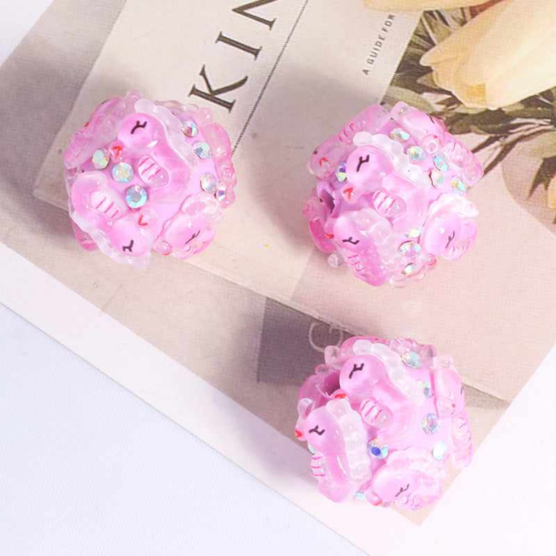 Embellished Bubblegum Beads 20mm Cartoon Animal Resin Rhinestone 4pcs 16