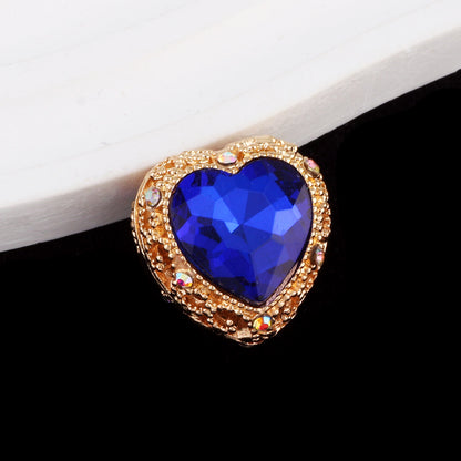 Double-Sided Heart Rhinestone Beads 22mm Alloy Encrusted 10pcs 29