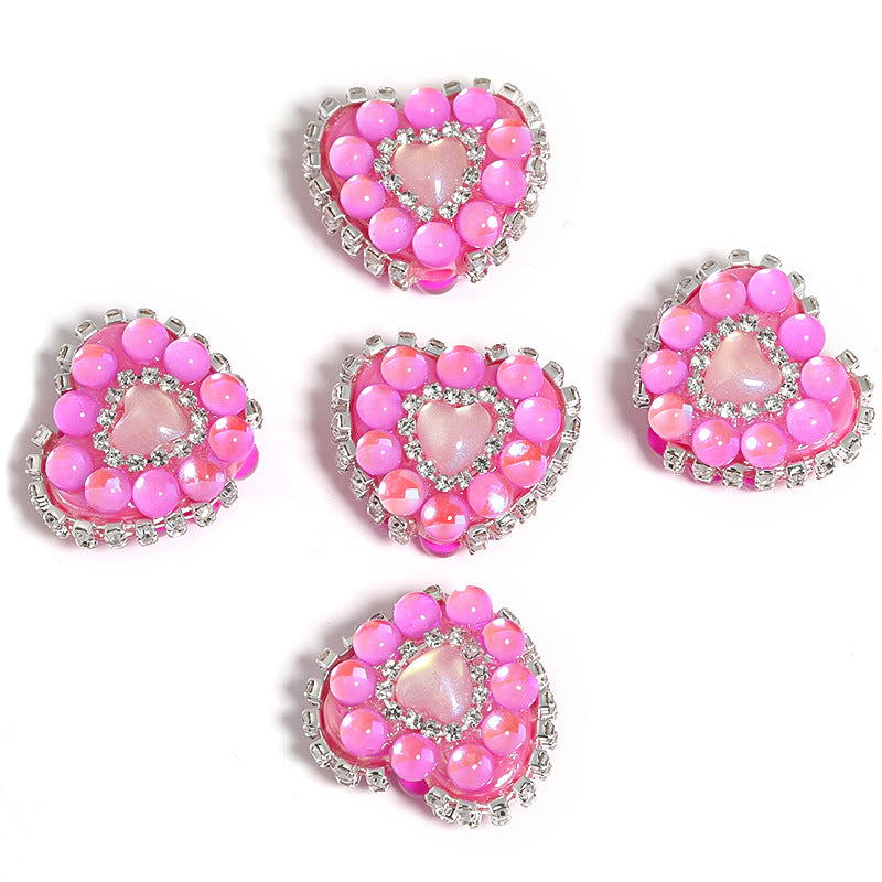 Chain Heart Acrylic Beads 21x25mm Rhinestone Colorful 5pcs 7