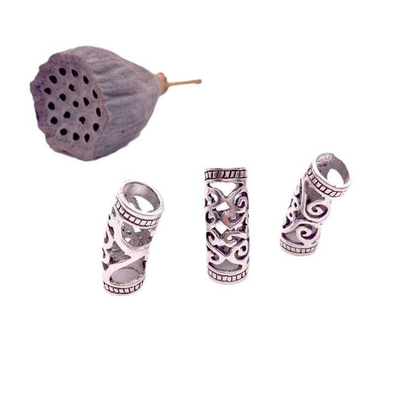 Tibetan Tube Metal Beads 9mm 26mm Antique Silver Pattern Zinc Alloy 50pcs 5