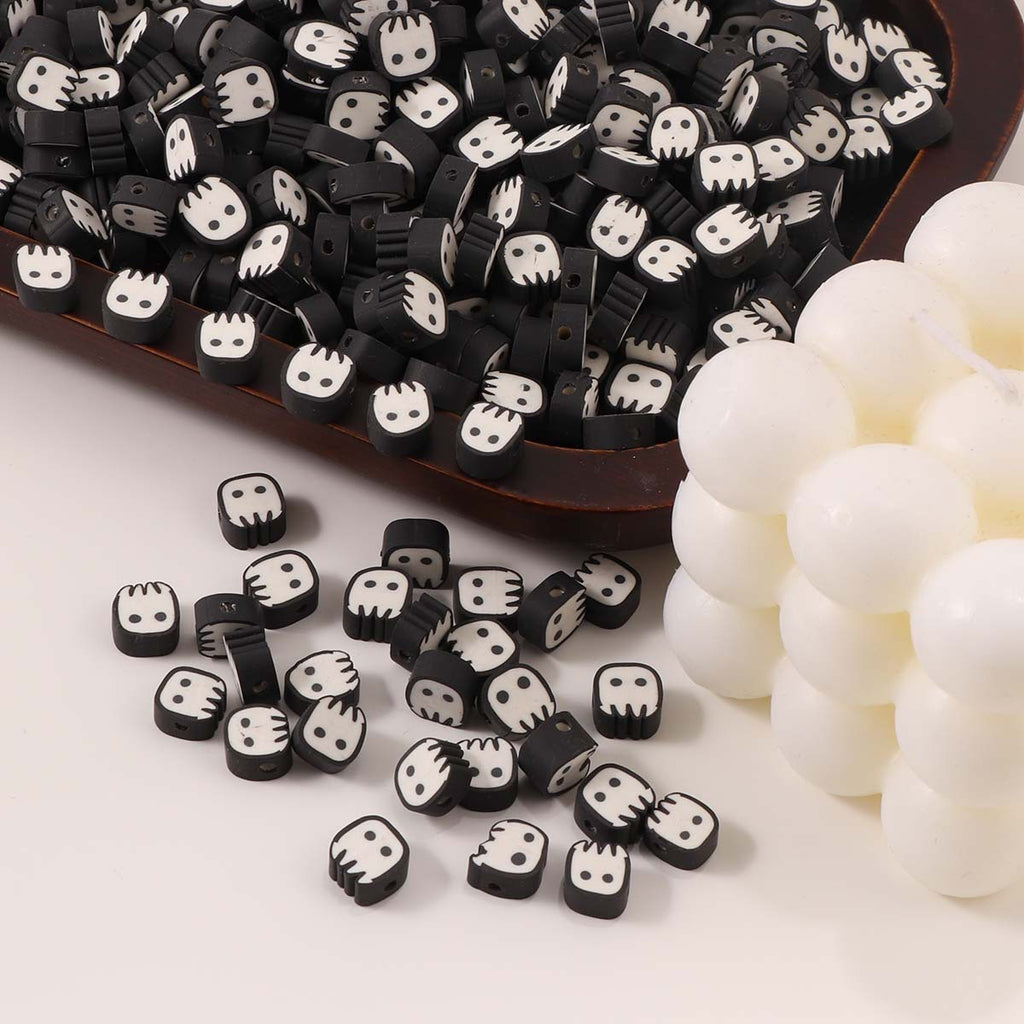 Halloween Ghost Flat Clay Beads 9mm Monochrome Polymer 100pcs 3